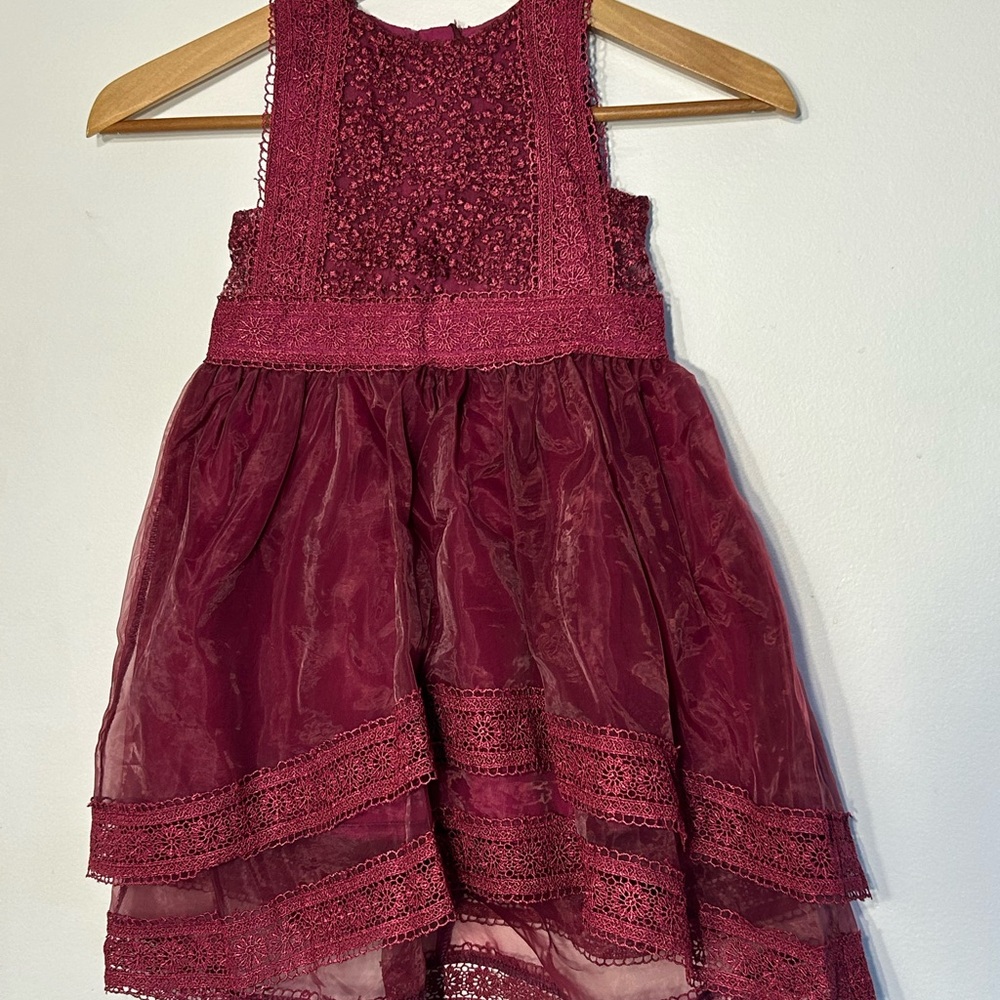 Girls Burgundy Lace & Tulle Formal Dress